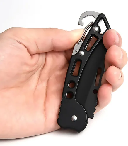 Vista 4 de Cuchillo de bolsillo, cuchillo de bolsillo con cadena, hoja de solo 2.5 pulgadas. Cuchillo EDC para camping, senderismo, pesca para hombres y Negro