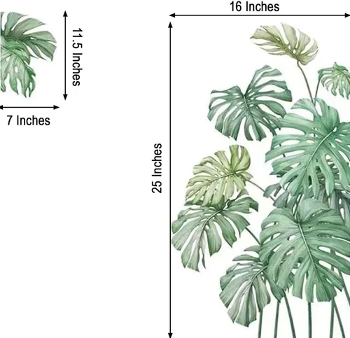 Vista 3 de Efavormart - Calcomanías de pared con hojas de palmera tropicales verdes, calcomanías removibles