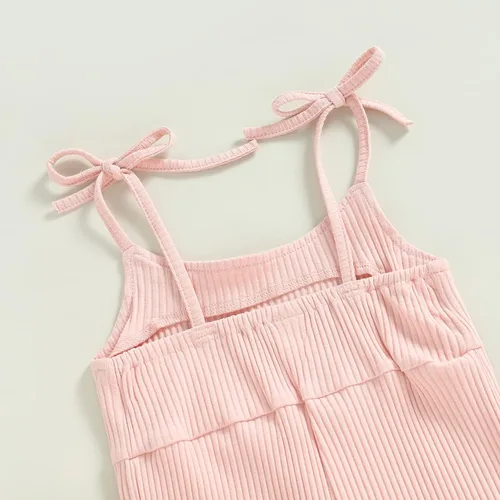 Vista 6 de Mubineo Mameluco básico de verano para niña pequeña, de punto liso, sin mangas, con parte inferior acampanada