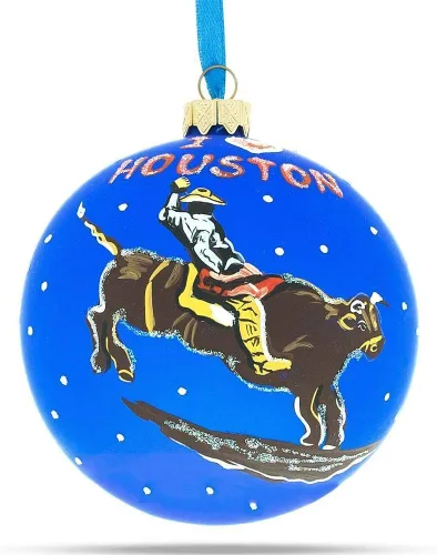 Vista 6 de I Love Houston, Texas, USA Bola de cristal Adorno de Navidad de 4 pulgadas Hand Painted in Ukraine, German Glass, Italian Paints, Hanging Ribbon