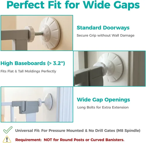 Vista 5 de Kit extensor de puerta para bebé, 4 tazas, 4 varillas de husillo M8x125mm, color blanco 3.15-inch PP/TPE baby gate wall protectors; steel cores