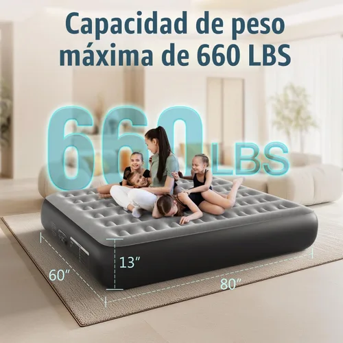 Vista 6 de Ezyrest Colchón de aire Queen con bomba incorporada, colchón inflable de doble altura de 13 pulgadas con parte superior flocada suave y bolsa de 13