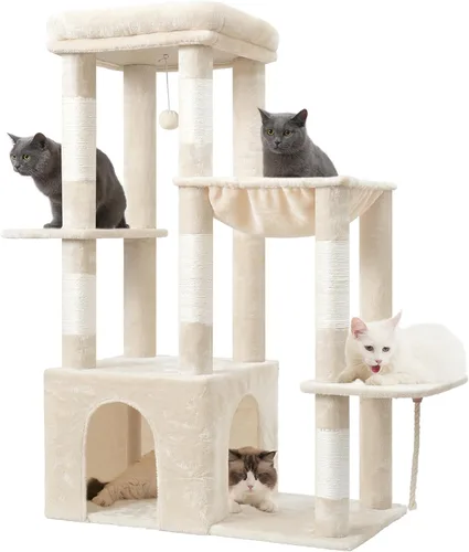Vista 4 de Heybly Árbol para gatos resistente con base grande para gatos grandes de Beige