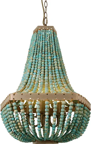 Vista 9 de Lámpara de techo con cuentas de madera en acabado gris y azul, estilo bohemio boho, para playa, accesorios de iluminación para techo