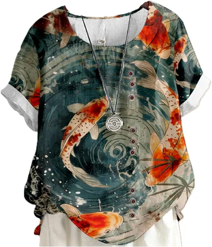 Vista 17 de domirica Flower Bird Printed Loose Boho Shirts Women Plus Size Summer Crew Neck Short Sleeve Blouses Colorido