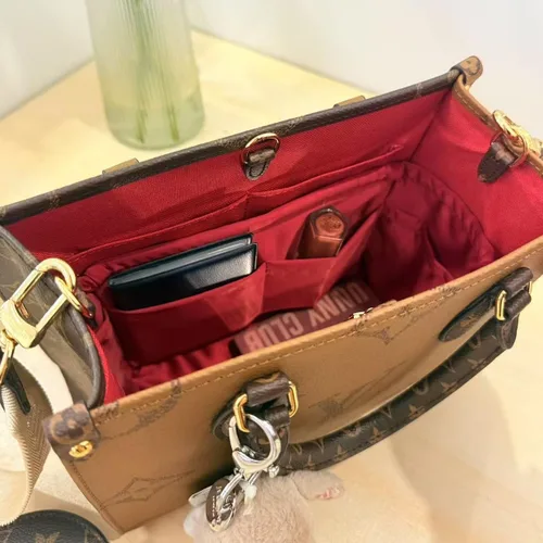 Vista 8 de Organizador de bolso para Onthego, inserto de bolsa sedoso, moldeador de bolso ligero para mujer, múltiples bolsillos de material satinado, uso