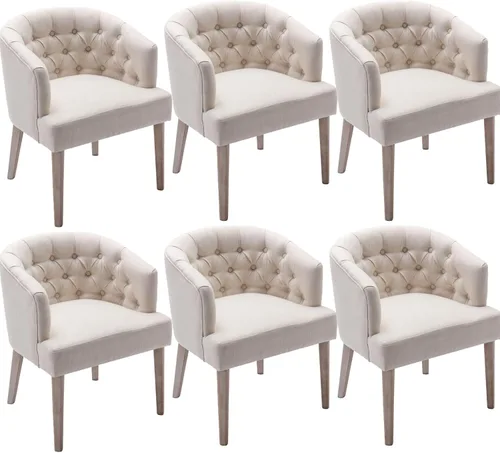 Vista 13 de DUOMAY Juego de 2 sillas de comedor modernas copetudas, silla auxiliar tapizada de lino, cómoda silla de barril con patas de madera para el hogar