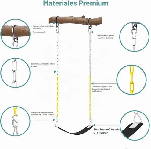 Vista 5 de Juego de columpio con anillo triangular de metal y cadenas antioxidantes de 66 pulgadas, accesorios de reemplazo de columpio con ganchos de presión