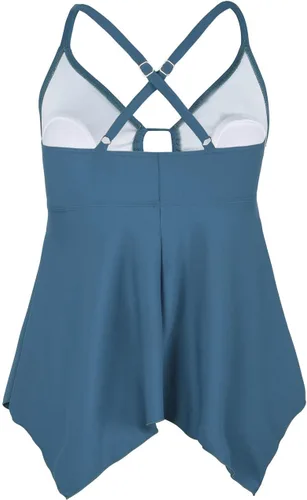 Vista 5 de Firpearl Trajes de baño tankini para mujeres, modestos y fluidos, espalda cruzada, talla plus, top de traje de baño Azul aguamarina