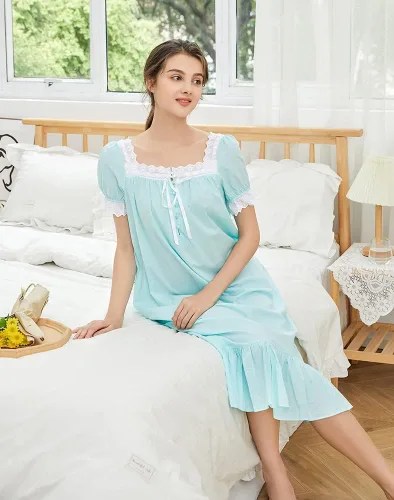 Vista 5 de Sharebeauty Camisón vintage 100% algodón para mujer, estilo victoriano retro