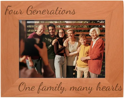 Vista 18 de Gifts For All By Rachel Olevia Five Generations One Family Many Hearts - Marco de fotos de madera natural grabado de 4 x 6 pulgadas, diseño
