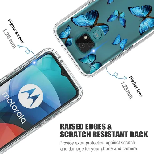 Vista 2 de Funda para Moto E7, Motorola E7 XT2095-1 con protector de pantalla de vidrio templado, bonito patrón de mariposa transparente para Motorola Moto E7
