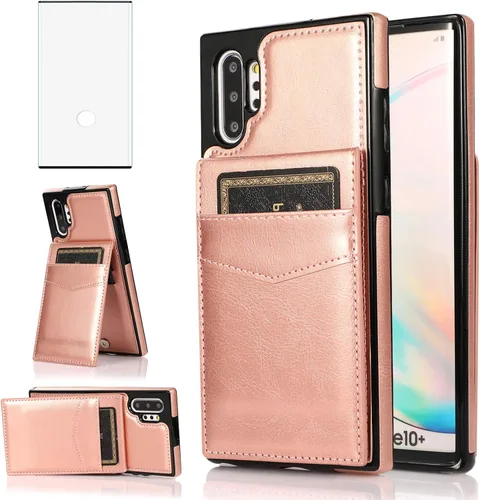 Vista 8 de Funda de teléfono para Samsung Galaxy Note 10 Plus Glaxay Note10+ 5G con protector de pantalla de vidrio templado, soporte para tarjeta de crédito