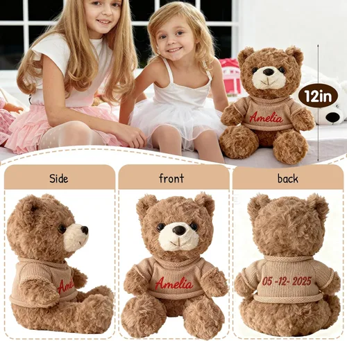 Vista 3 de Rryoumisun Oso de peluche personalizado con nombre bordado, animal de peluche suave de 12 pulgadas, regalo único para el día de San Valentín