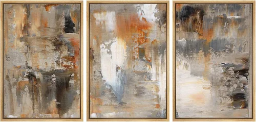 Vista 60 de wall26 Lienzo enmarcado para pared, juego de arte con trazos de pintura roja y naranja vibrante, paisaje, formas abstractas, ilustraciones, arte