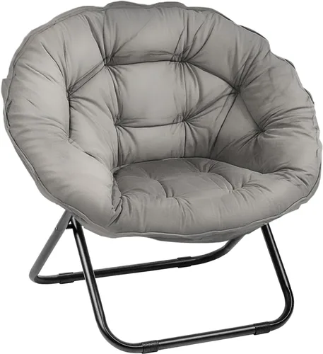 Vista 13 de Grezone Silla plegable con platillo, silla de luna perezosa de gran tamaño con marco de metal, cómodas sillas de dormitorio para dormitorio, sala