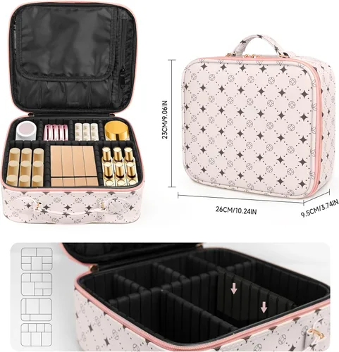Vista 5 de Bolsa de maquillaje de viaje, organizador de cosméticos impermeable, divisores ajustables, estuche de tren de cosméticos portátil, organizador