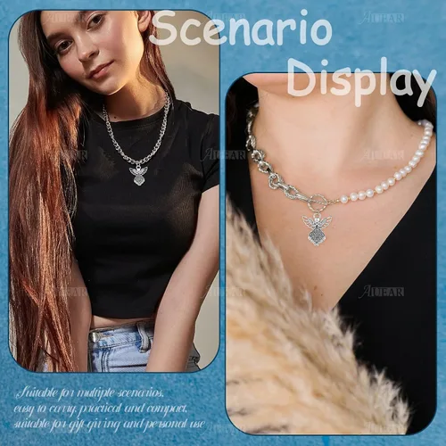 Vista 6 de AUEAR, Colgantes de plata antigua con dijes de ángel para hacer joyas de bricolaje, collar y pulsera
