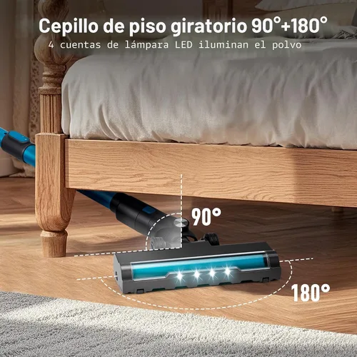 Vista 5 de Aspiradora inalámbrica de succión de 250 W, 25 KPa, aspiradora ligera 6 en 1 con pantalla LED y batería desmontable, 45 minutos de tiempo