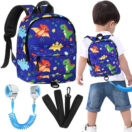 Vista 11 de Accmor Arnés de mochila de dinosaurio para bebés con correa para niños pequeños con eslabón de muñeca antipérdida, bonita bolsa de guardería