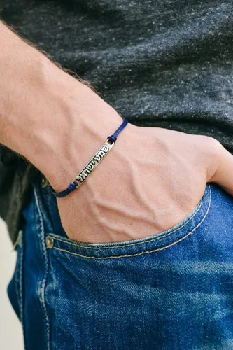 Vista 7 de Pulsera Shema Israel para Hombres, Encanto Hebreo de Plata, Pulsera de Hombres con Cordón de Cuerda Azul, Oración Judía Hecha en Israel, Joyería