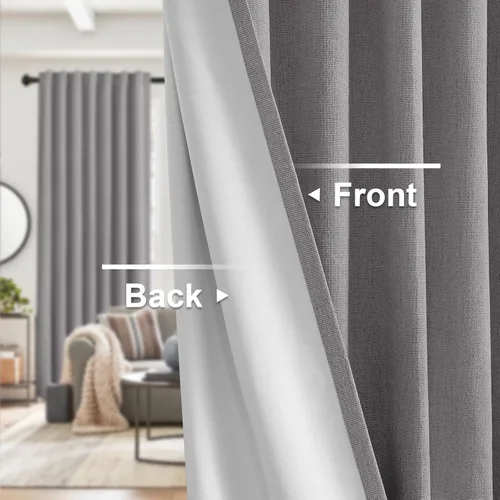 Vista 7 de Cortinas de Lino 100% Opacas de 63 Pulgadas de Largo, Lino Chenille Texturizado, 100% Bloqueo de Luz, Cortinas con Aislamiento Térmico para Sala