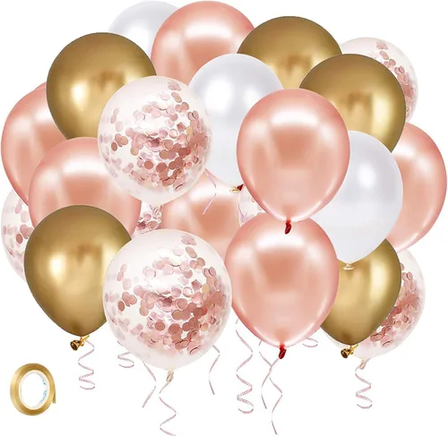 Vista 11 de Hiquaty Globos negros y dorados, 60 globos negros, globos dorados de 12 pulgadas, globos de confeti negro y dorado con cinta dorada para decoración