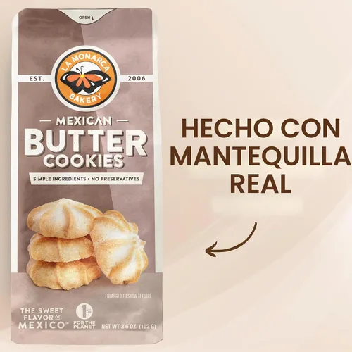 Vista 3 de Galletas de mantequilla mexicanas, 3.6 onzas (paquete de 3), hechas con mantequilla real e ingredientes simples por La Monarca Bakery