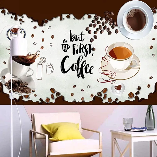 Vista 3 de Fondo de fotografía para cafetería, fondo marrón y blanco, decorativo, 7x5 pies, cabina de fotos, accesorios de decoración de sala de fotos