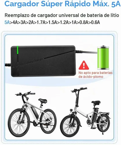 Vista 5 de Cargador de 54.6V 3A/5A con 6 enchufes adecuado para varias baterías de litio, como cortacésped y baterías de litio para sillas de ruedas, etc.
