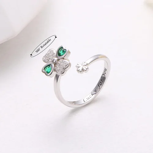 Vista 3 de Anillos de ansiedad para mujer, plata de ley S925, ópalo de piedra lunar, turquesa, sol, estrella y luna, anillo giratorio ajustable, abierto