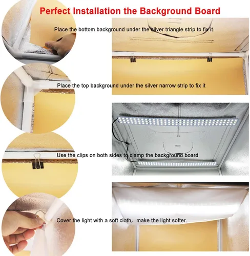 Vista 3 de Caja de luz fotográfica para fotografía de 24 x 24 x 24 pulgadas, kit de tienda de campaña con cubo LED regulable para caja de estudio blanca