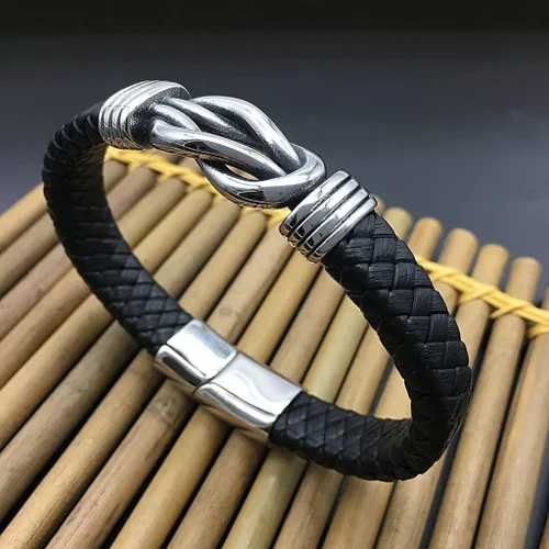 Vista 7 de Pulsera de cuero trenzado con texto en inglés To My SonTo My Grandson, pulsera inspiradora de acero inoxidable para hombre, regalos para hijo