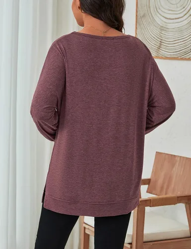 Vista 3 de Bhome Camisa de maternidad de manga larga con cuello redondo y abertura lateral para mujer, casual