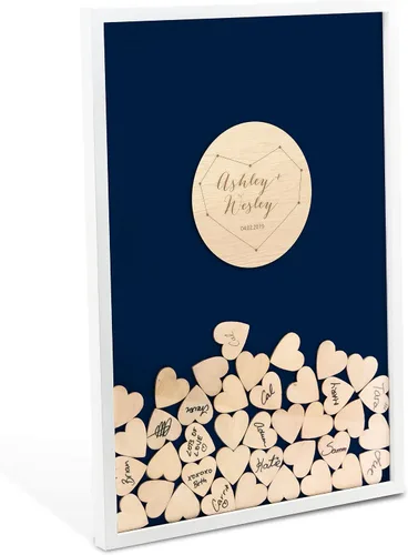 Vista 7 de WEDDINGSTAR Libro de invitados personalizado de madera con forma de corazón, inicial de corona de amor