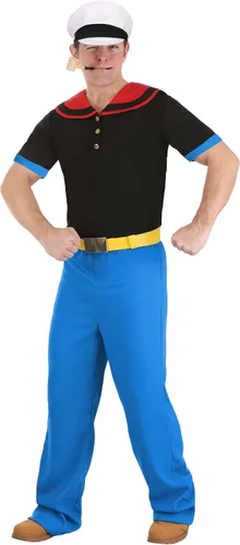 Vista 6 de Disfraz de Halloween de Popeye the Sailor para hombre con sombrero y pipa Auténtico disfraz de personaje de dibujos animados para adultos