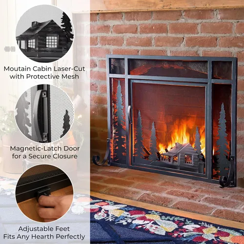 Vista 3 de Plow & Hearth - pantalla para chimenea de acero y metal con puerta, 44 נ12.5 נ33 pulgadas, negra