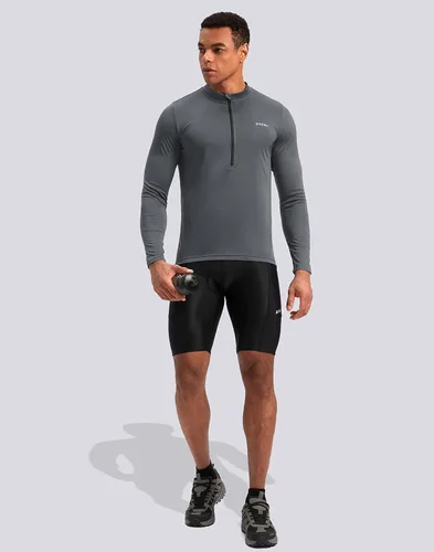 Vista 6 de Bikewa - Camiseta de ciclismo para hombre de manga larga con cremallera trasera 3+1, transpirable, UPF 50+, con media cremallera, para montar
