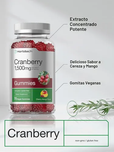 Vista 4 de Horbäach Gomitas de arándano 70 unidades Suplemento vegano, sin OMG y sin gluten Fórmula de extracto de alta potencia