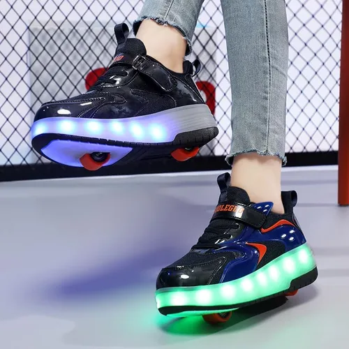 Vista 5 de CEIEOE Zapatos con ruedas para niños 4 ruedas mejoradas, modelo 16 LED, recargable, colorido, para niñas, niños, tenis retráctiles, zapatos