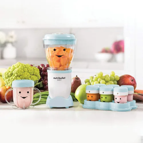 Vista 2 de NutriBullet NBY-50100 Sistema completo de fabricación de alimentos para bebés, 32 onzas, blanco, azul, transparente