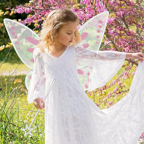 Vista 5 de quescu Alas de hadas para adultos, alas de mariposa para niñas, alas de ángel brillantes, disfraz de hada para mujer, disfraz de fiesta de Halloween