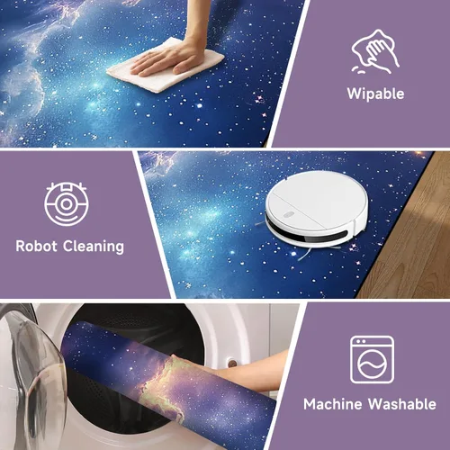 Vista 6 de Alfombra galaxia de 2 x 3 pies para habitación de niños, alfombra de cielo estrellado de pelo bajo, antideslizante, lavable, alfombra nebulosa