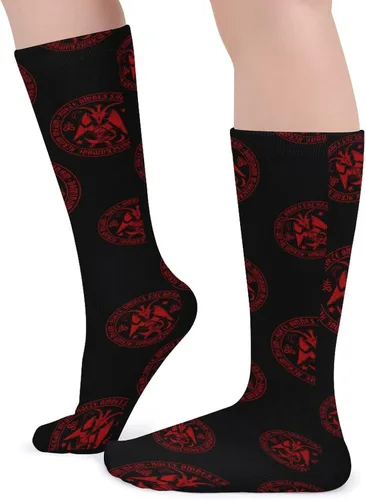 Vista 4 de Calcetines gruesos con estampado de baphomet del zodiaco sobre la pantorrilla para hombres y mujeres