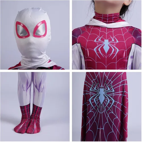 Vista 7 de MAYAIO Disfraz de superhéroe fantasma para niñas, disfraz de Halloween, cosplay, traje completo con capa, conjunto completo