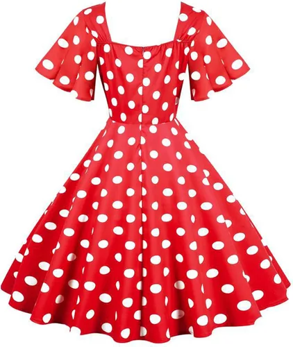 Vista 3 de Women Vintage 1950s Dress Polka Dot Ruched U Neck Puffy Short-Sleeved Dress A line Cocktail Party Dresses