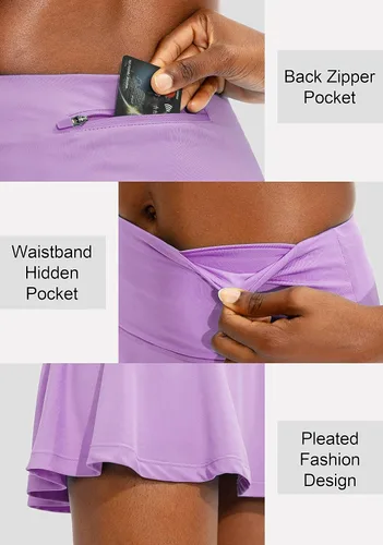 Vista 4 de SANTINY Pleated Tennis Skirt for Women with 4 Pockets Women's High Waisted Athletic Golf Skorts Skirts for Running Casual