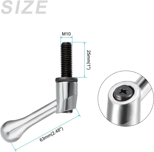 Vista 2 de METALLIXITY Mango de sujeción ajustable (M10 x 0.984 in), 1 unidad, mango de nivel de trinquete de botón macho de metal, para equipos
