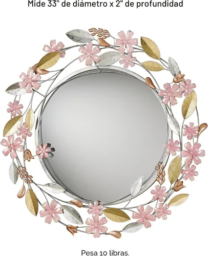 Vista 3 de Touch of Class Wildflower Reflections - Espejo de pared redondo floral rosa de 33 pulgadas de diámetro x 2 D
