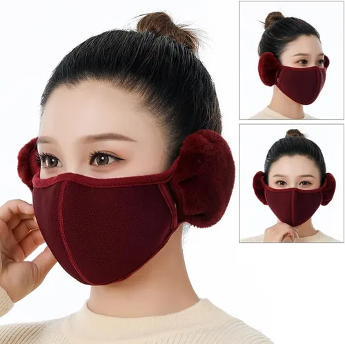 Vista 6 de TecHong Máscara unisex de invierno cálida a prueba de viento con cubiertas esponjosas para las orejas, gruesa, a prueba de polvo, transpirable